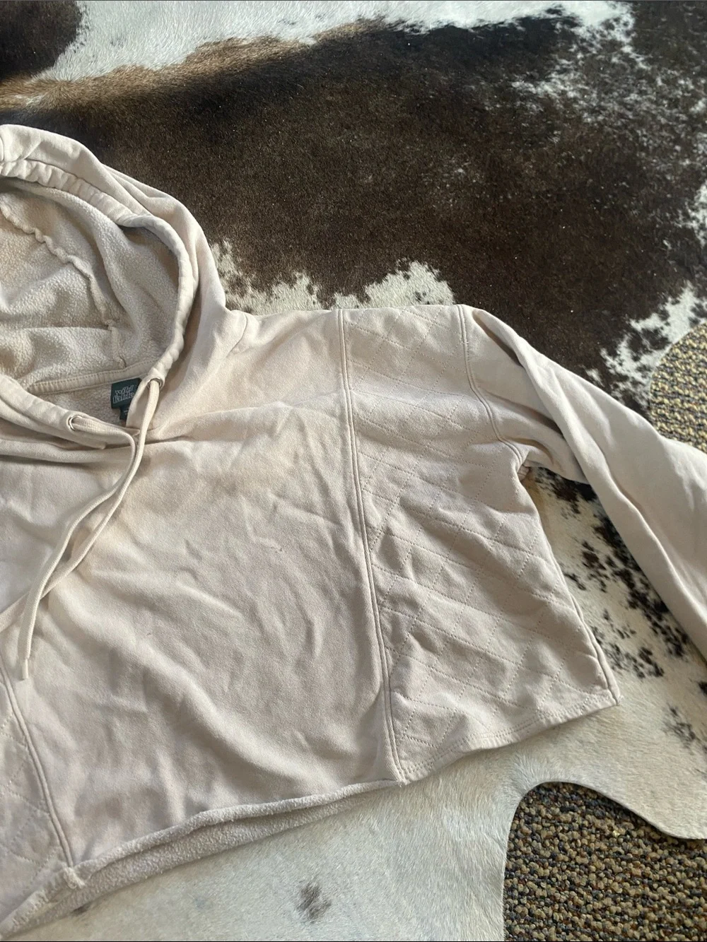 wild fable Cropped Light Beige Quilted Hooded Sweatshirt - Picture 5 of 6